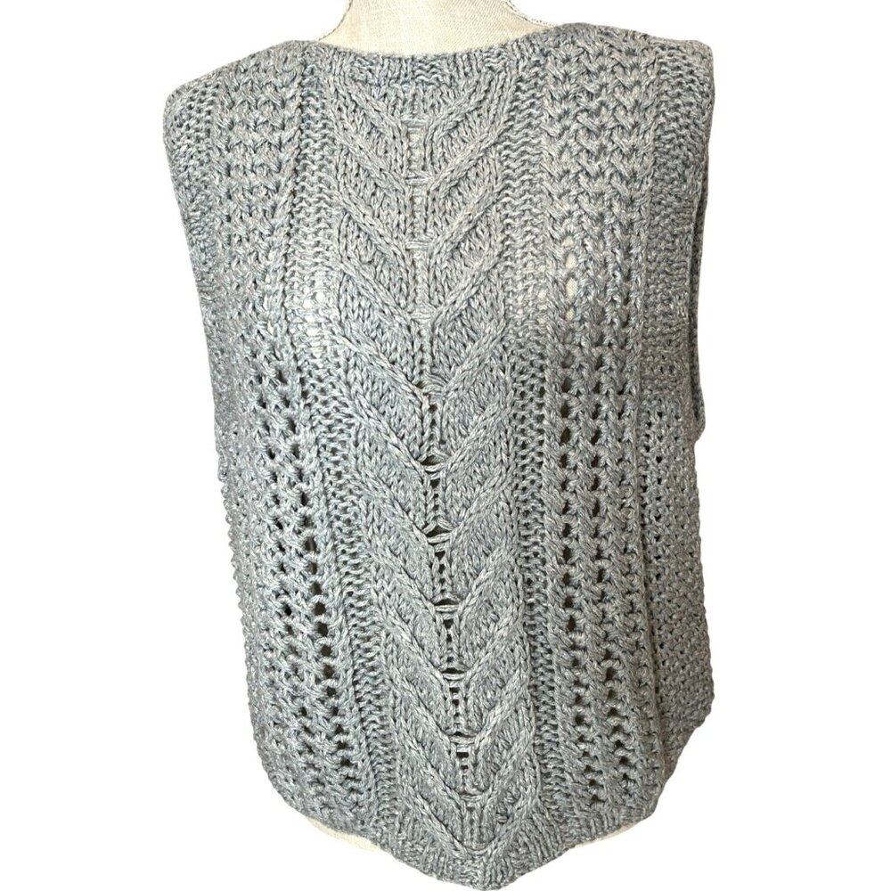 Women's Light Gray Open-Knit Crewneck Sweater Vest